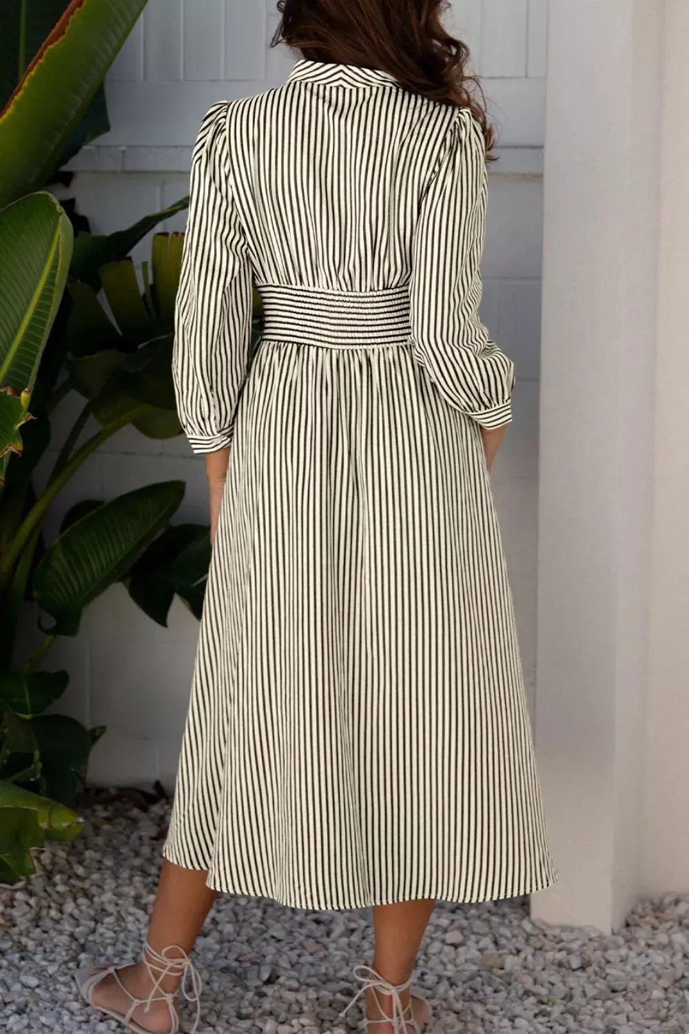 Stripe V Neck Zip Front Cinched High Waist Midi Dress sold by Charming Charlie product image thumbnail 3