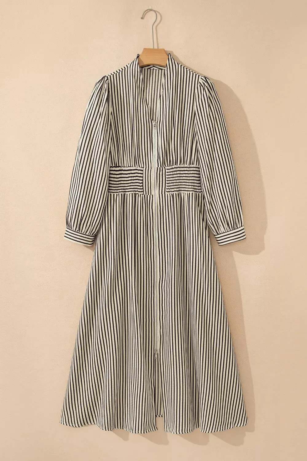 Stripe V Neck Zip Front Cinched High Waist Midi Dress sold by Charming Charlie product image thumbnail 4