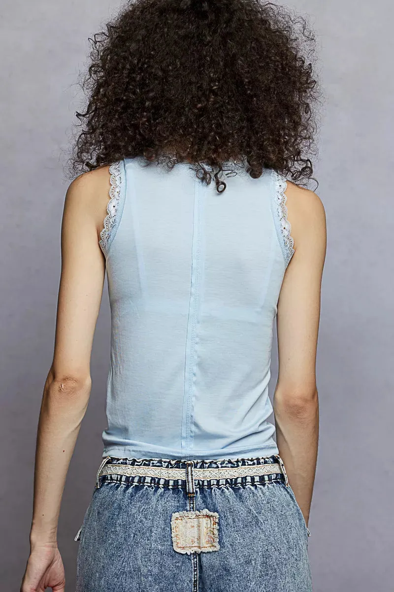 POL Round Neck Cropped Tank with Lace Trim sold by Charming Charlie product image thumbnail 5