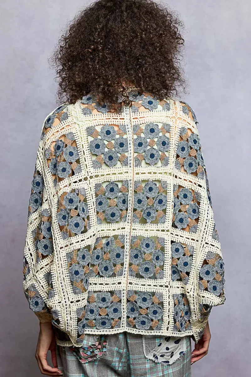 POL Open Front Floral Crochet Cardigan sold by Charming Charlie product image thumbnail 3