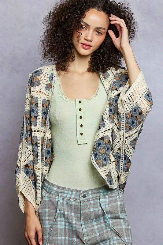 POL Open Front Floral Crochet Cardigan made by Trendsi
