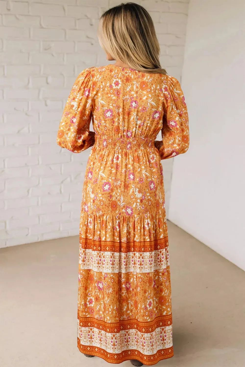 Floral Print Smocked Waist Long Sleeve Boho Maxi Dress sold by Charming Charlie product image thumbnail 2