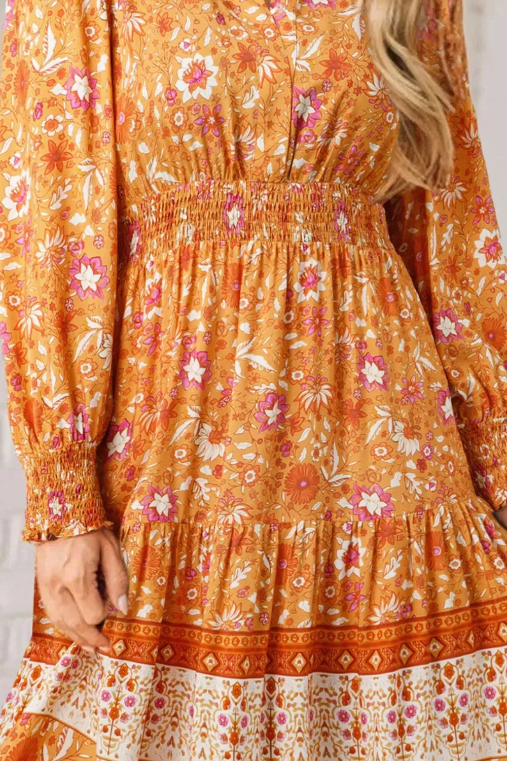 Floral Print Smocked Waist Long Sleeve Boho Maxi Dress sold by Charming Charlie product image thumbnail 3