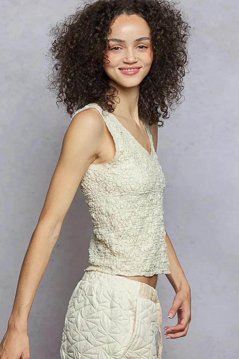 POL Textured Knit V-Neck Tank with Lace Trim sold by Charming Charlie product image thumbnail 3