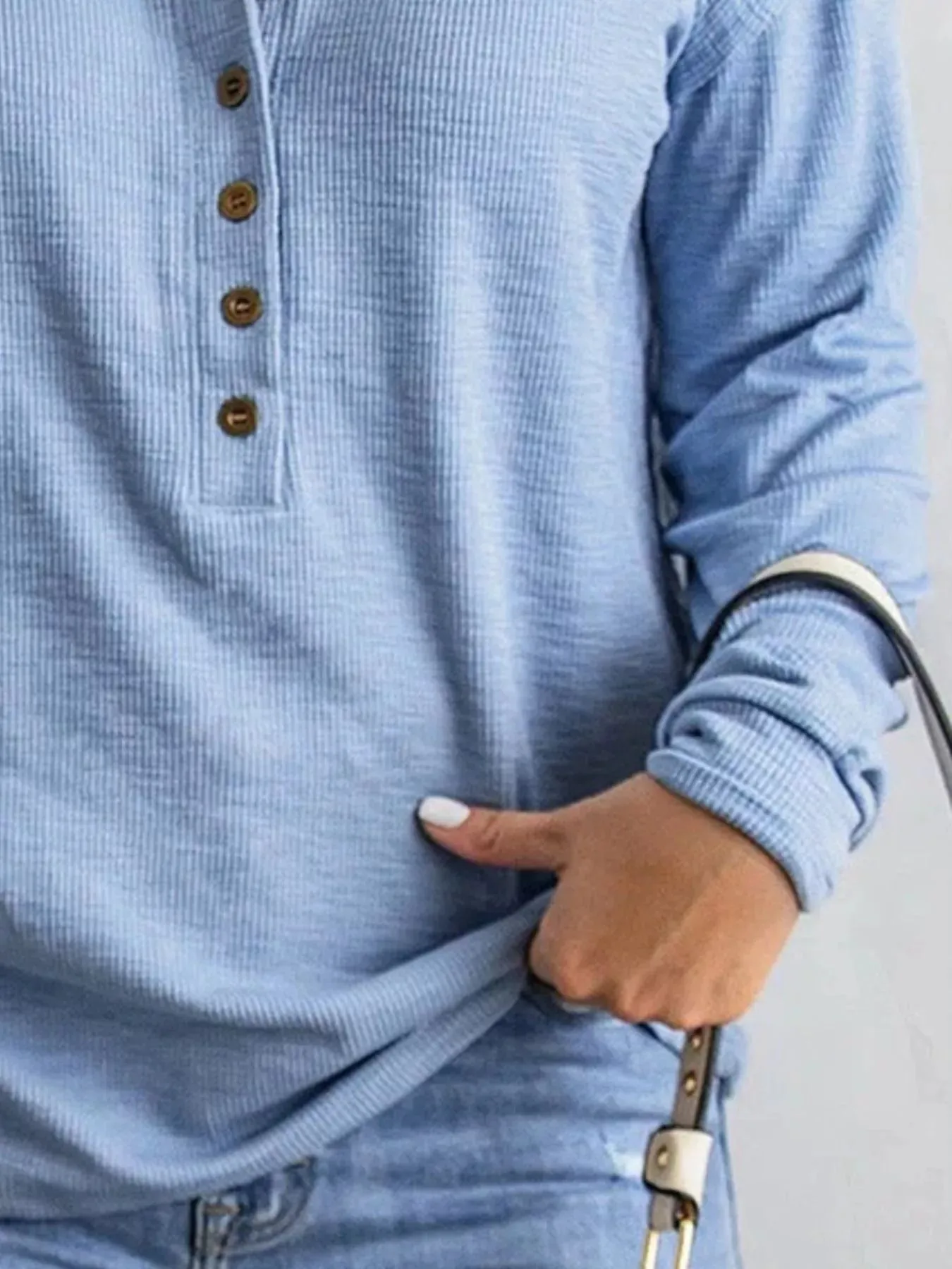 Full Size Button Detail Long Sleeve Top Plus Size sold by Charming Charlie product image thumbnail 3