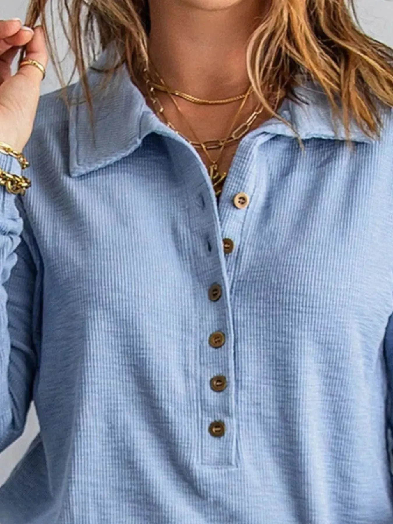 Full Size Button Detail Long Sleeve Top Plus Size sold by Charming Charlie product image thumbnail 2