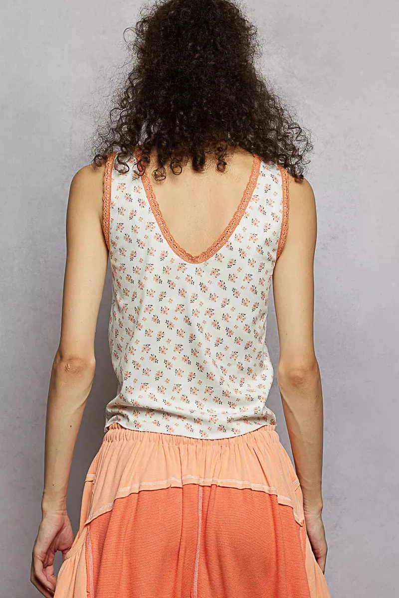 POL Ruched Floral V-Neck Tank with Lace Detail sold by Charming Charlie product image thumbnail 4