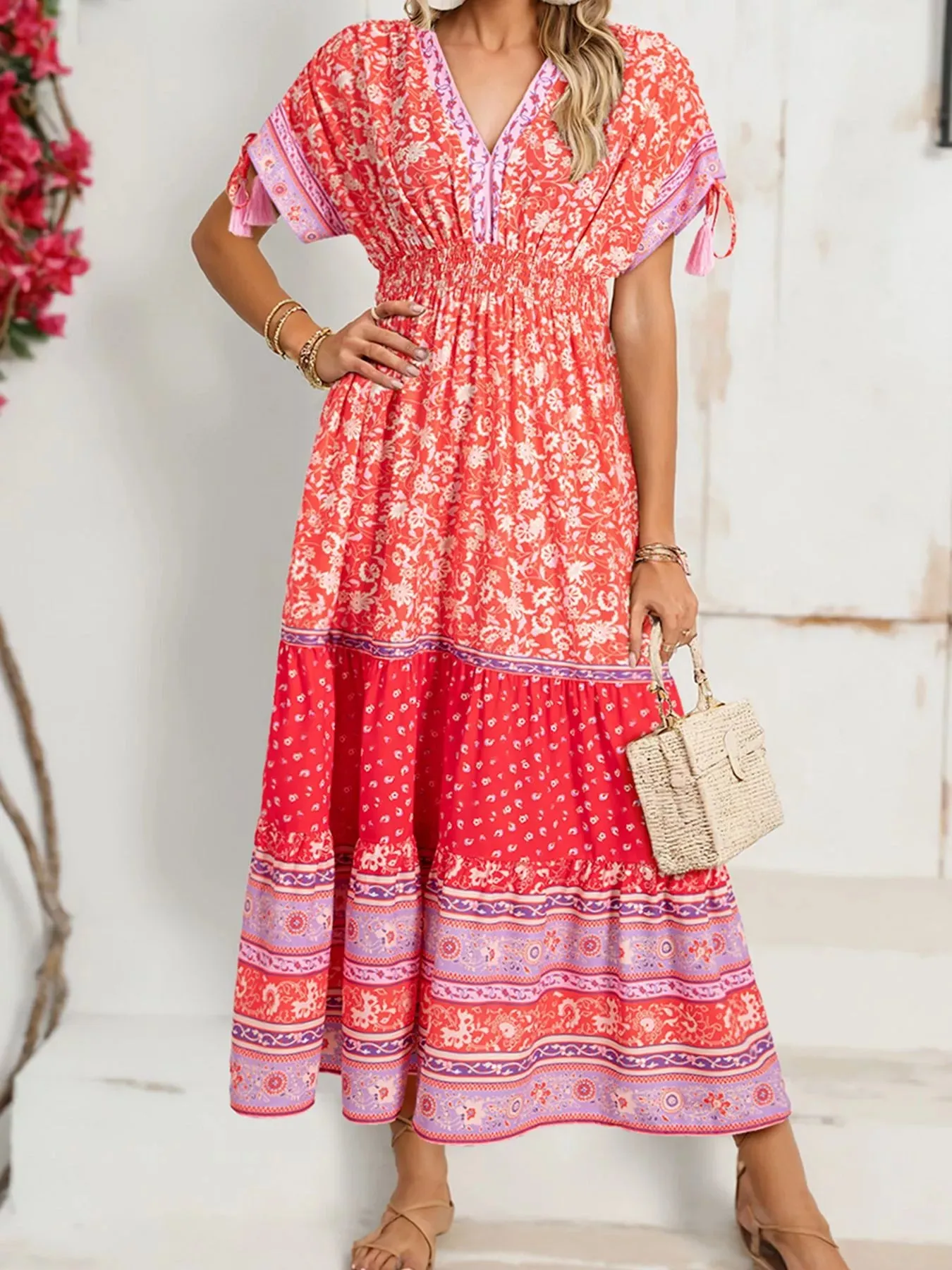 Floral Print Tasseled Tied Sleeve Empire Waist Dress sold by Charming Charlie product image thumbnail 5