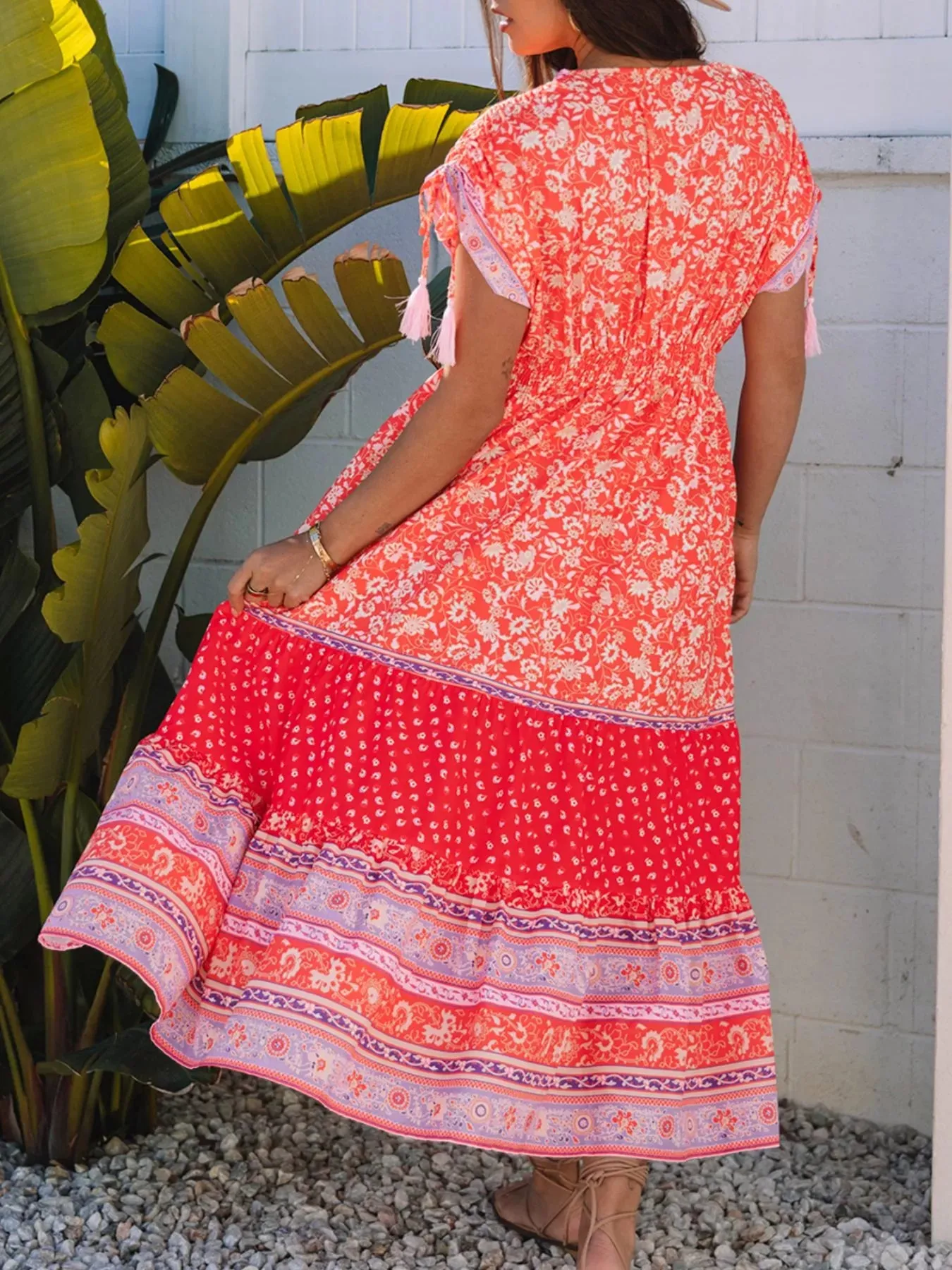 Floral Print Tasseled Tied Sleeve Empire Waist Dress sold by Charming Charlie product image thumbnail 3