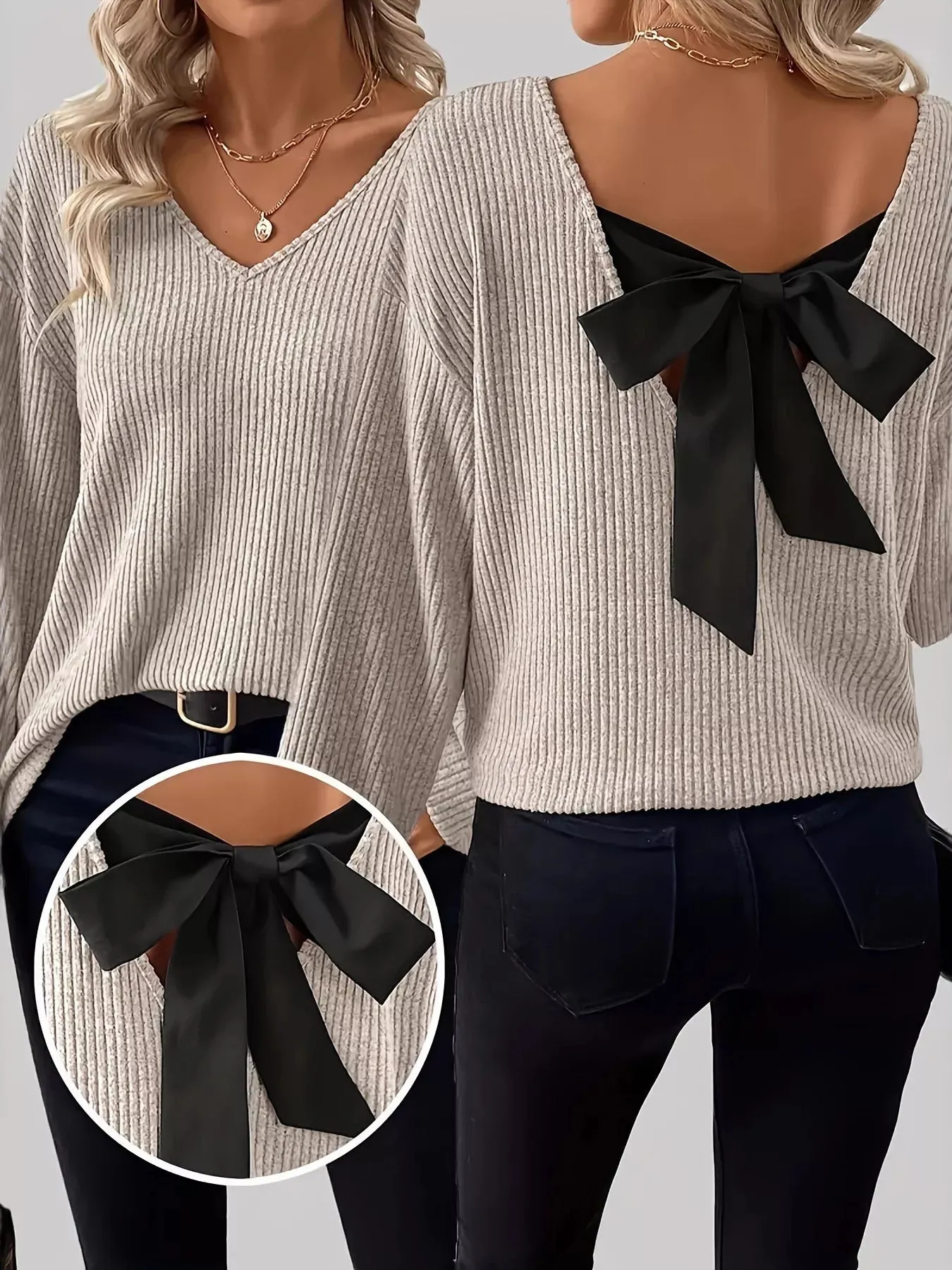 Full Size Ribbed Knit Backless Bow T-Shirt Plus Size sold by Charming Charlie product image thumbnail 4