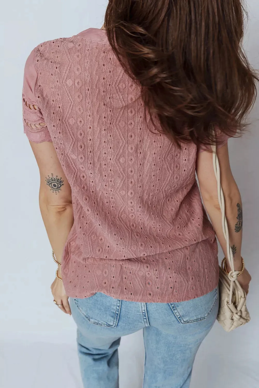 Textured Embroidered Half Buttons Short Sleeve Blouse sold by Charming Charlie product image thumbnail 2