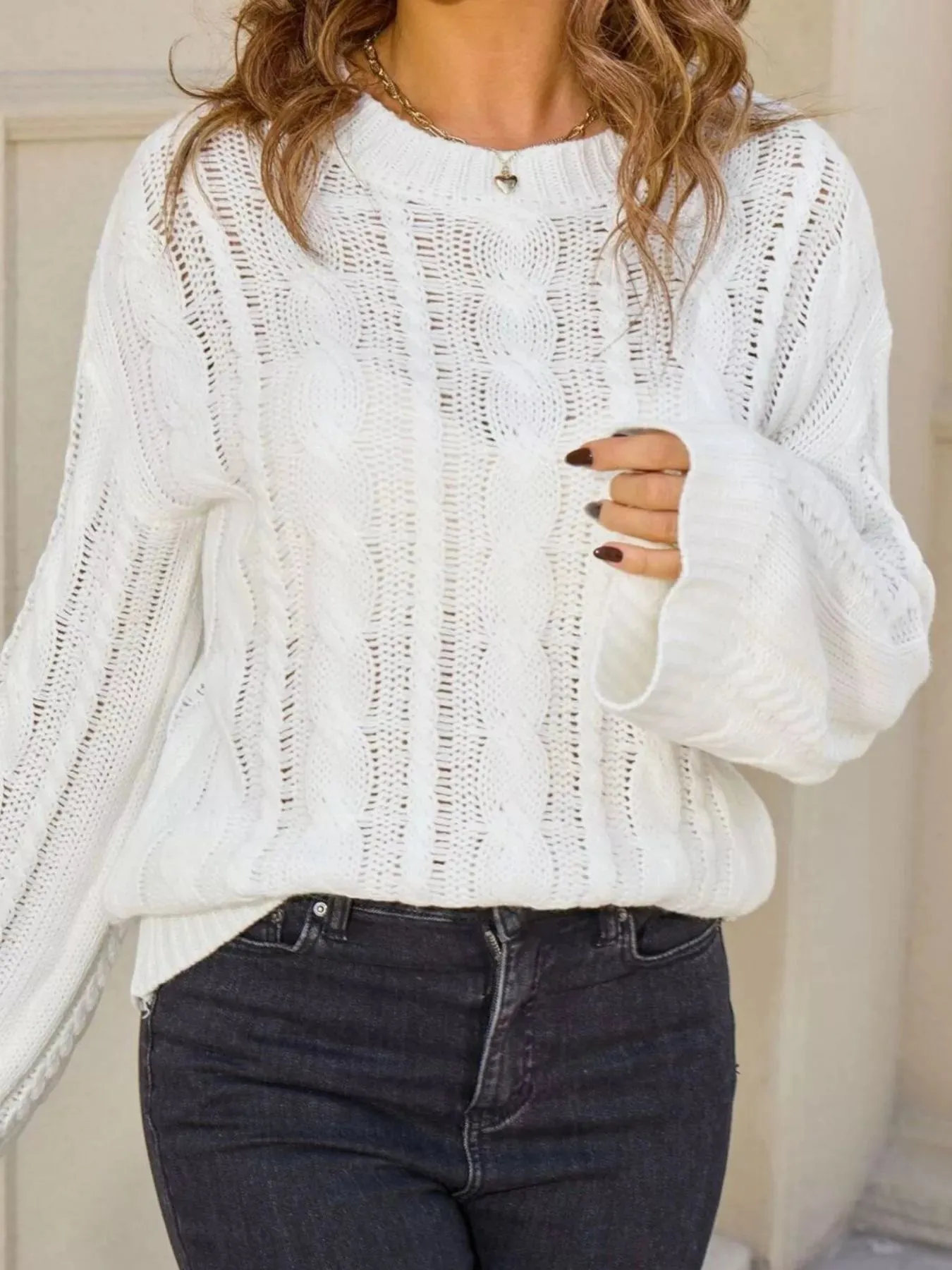 Cable Knit Long Sleeve Sweater sold by Charming Charlie product image thumbnail 4