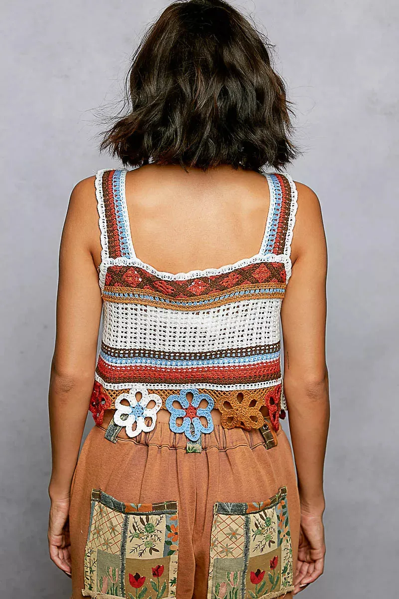 POL Cutout Flower Cropped Crochet Cami with with Dangle Detail sold by Charming Charlie product image thumbnail 4