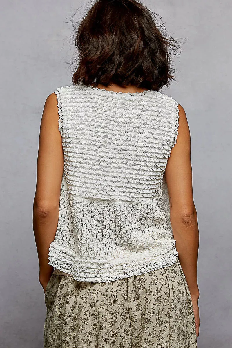 POL Textured Lace Cropped Tank with Trim Detail sold by Charming Charlie product image thumbnail 4