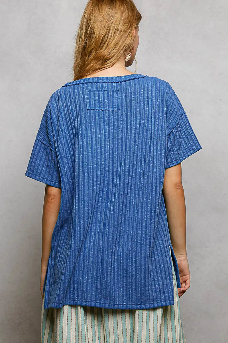 POL Ribbed Knit V-Neck Short Sleeve T-Shirt with Side Slit sold by Charming Charlie product image thumbnail 4