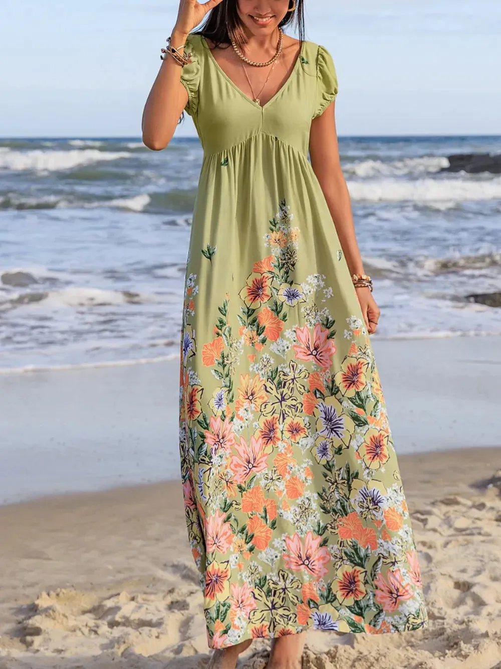 Backless Printed V-Neck Short Sleeve Maxi Dress sold by Charming Charlie product image thumbnail 5