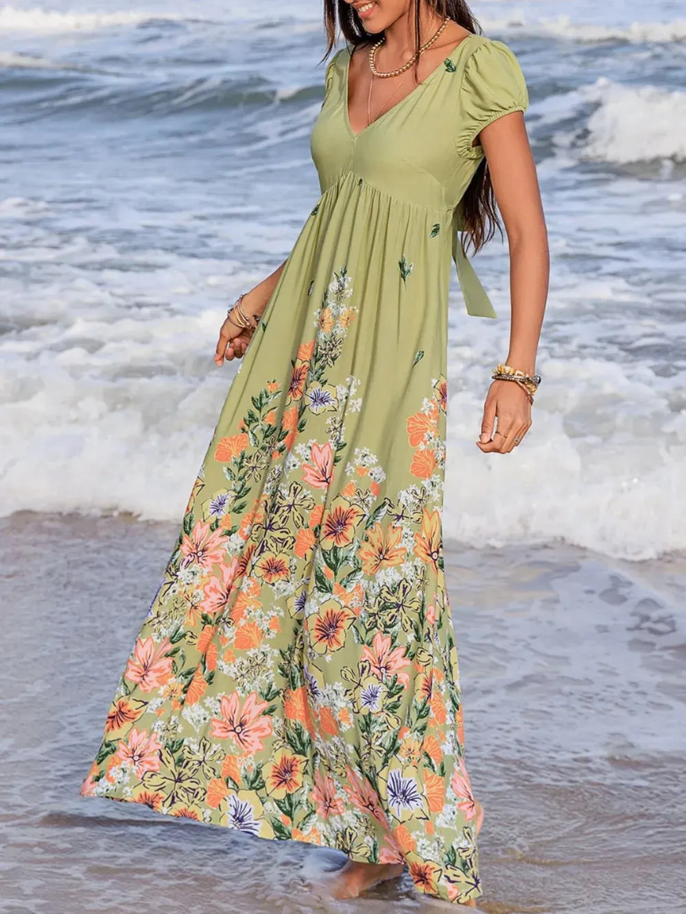 Backless Printed V-Neck Short Sleeve Maxi Dress sold by Charming Charlie product image thumbnail 3