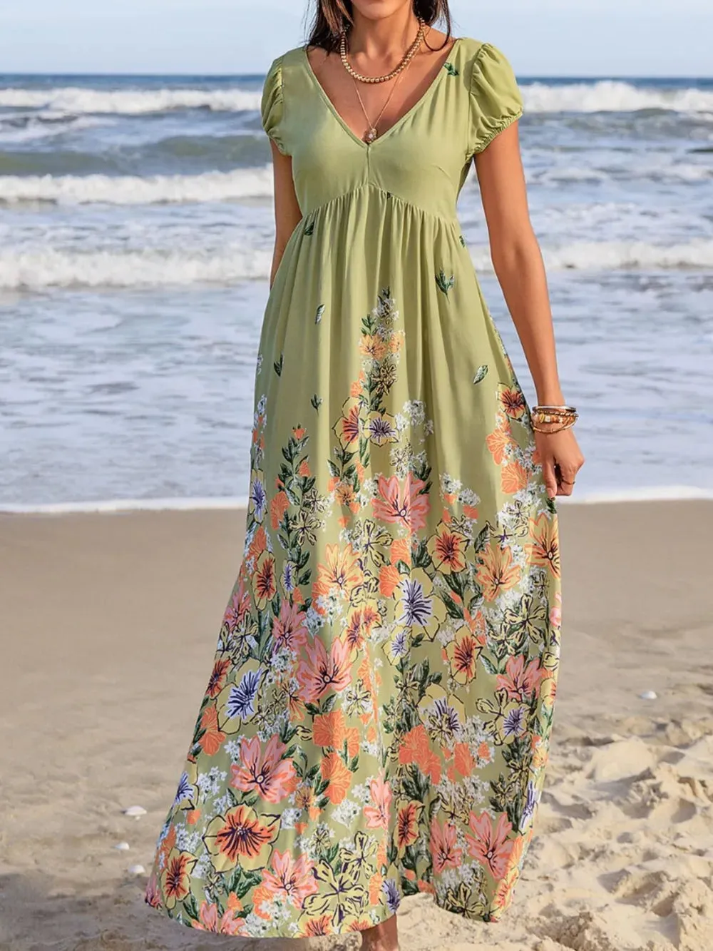 Backless Printed V-Neck Short Sleeve Maxi Dress sold by Charming Charlie product image thumbnail 4