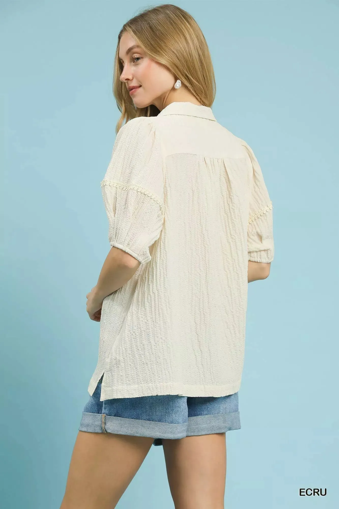 Umgee Textured Puff Sleeve Blouse sold by Charming Charlie product image thumbnail 4