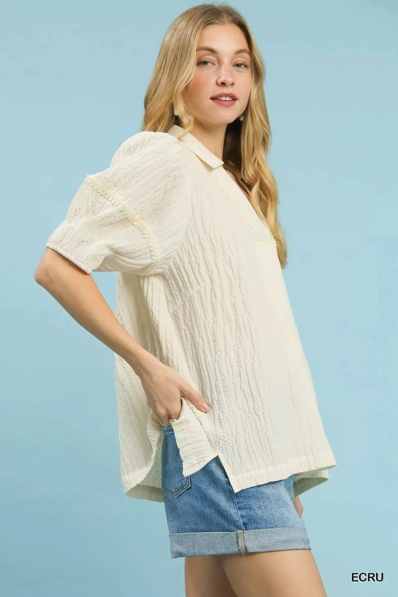 Umgee Textured Puff Sleeve Blouse sold by Charming Charlie product image thumbnail 3