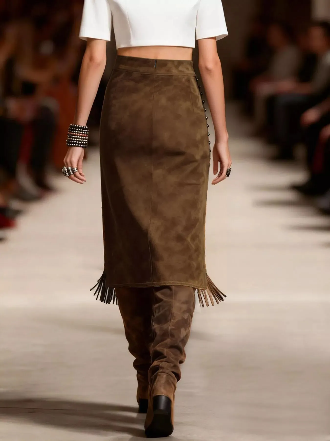 Studded Suede Fringe Midi Skirt sold by Charming Charlie product image thumbnail 5