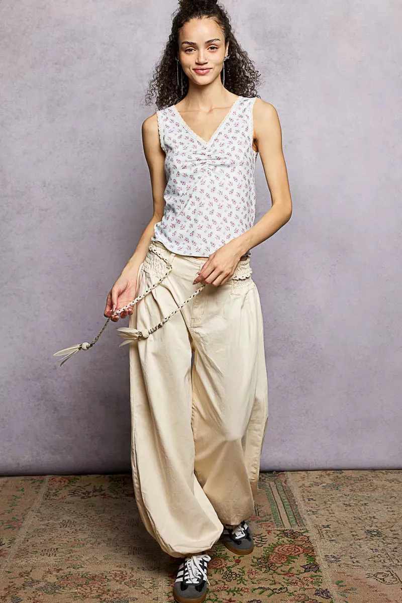 POL Ruched Floral V-Neck Tank with Lace Detail sold by Charming Charlie product image thumbnail 4