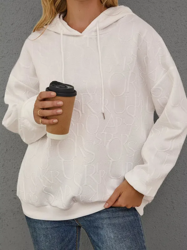 Full Size Embossed Lettering Casual Hoodie Plus Size sold by Charming Charlie
