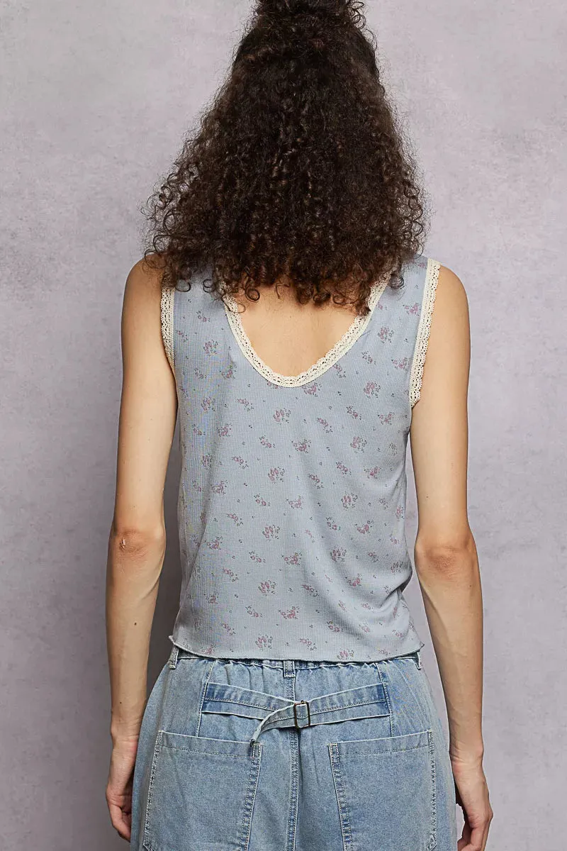 POL Ruched Floral V-Neck Tank with Lace Detail sold by Charming Charlie product image thumbnail 4