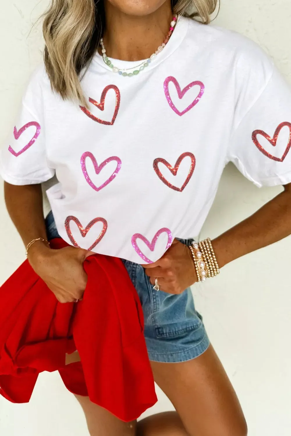 Sequin Heart Short Sleeve Casual Tee sold by Charming Charlie