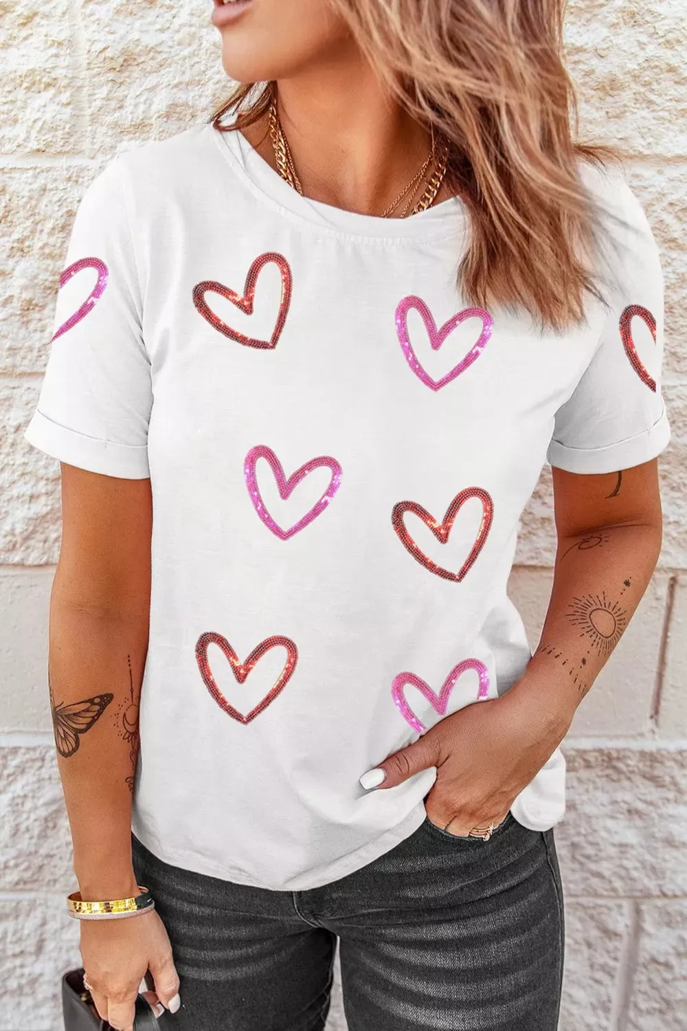 Sequin Heart Short Sleeve Casual Tee sold by Charming Charlie product image thumbnail 2