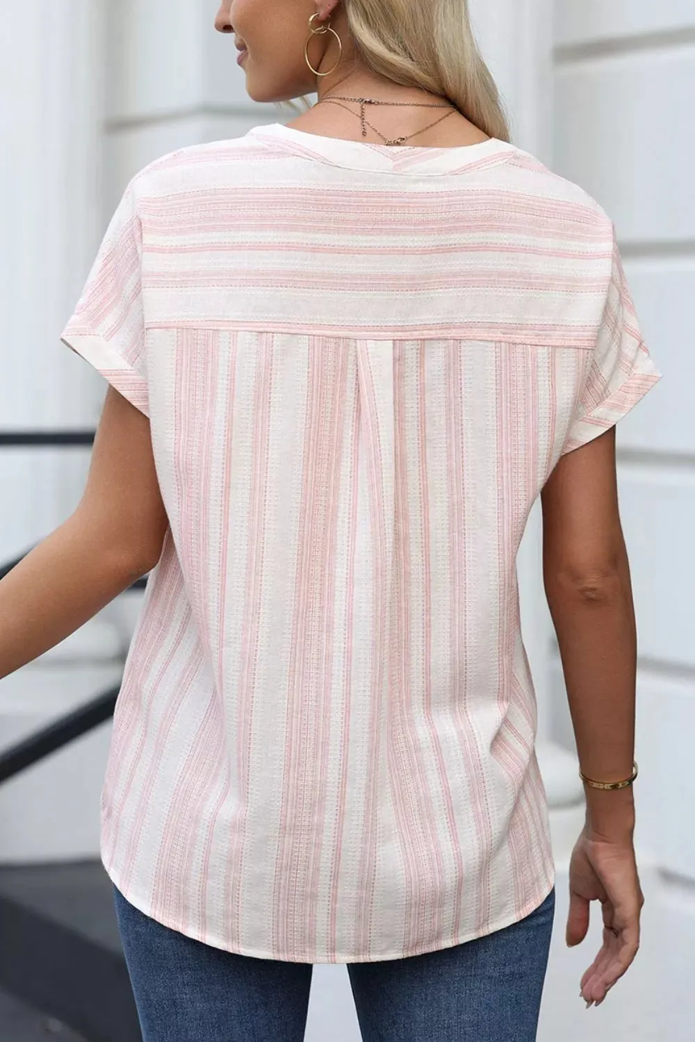 Striped Button Detail Short Sleeve Blouse sold by Charming Charlie product image thumbnail 2