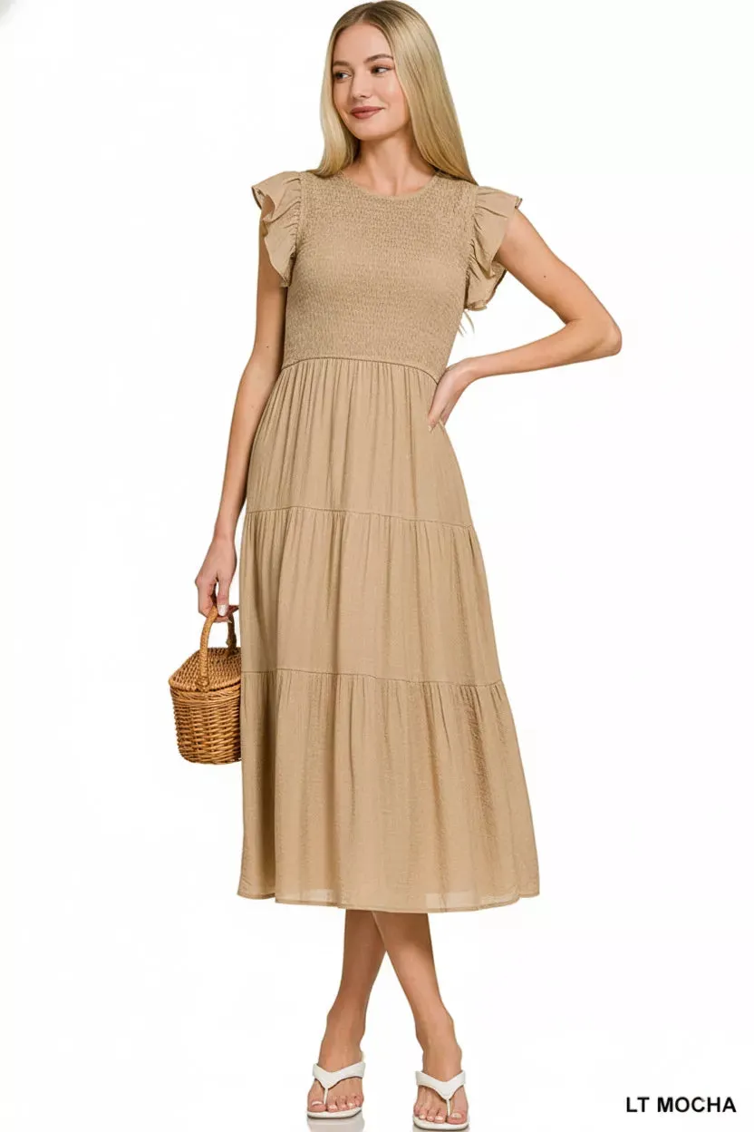 Zenana Woven Smocked Ruffle Sleeve Midi Dress sold by Charming Charlie product image thumbnail 2