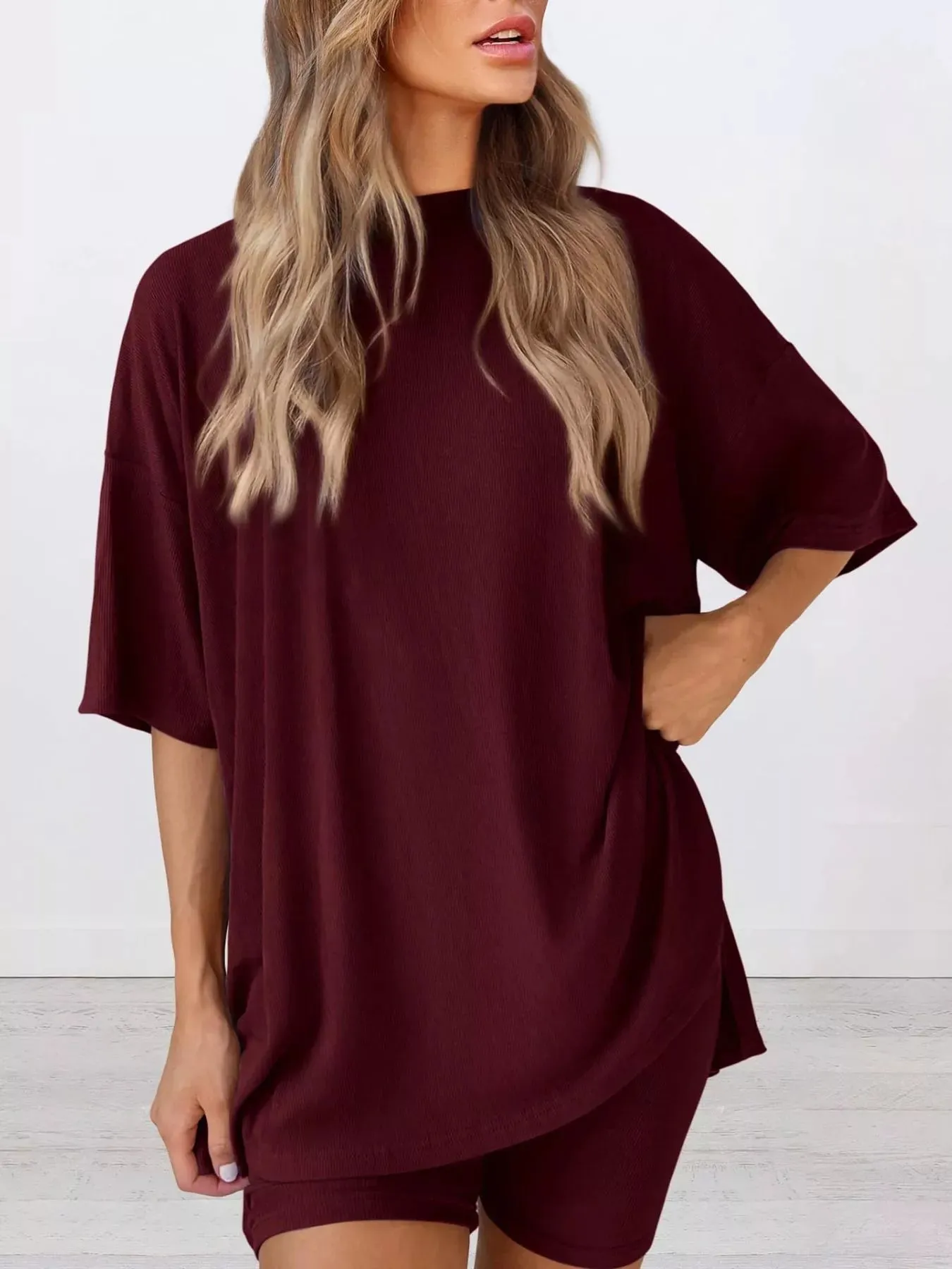 Full Size Relaxed Fit Round Neck Top and Shorts Two-Piece Set Plus Size sold by Charming Charlie product image thumbnail 2