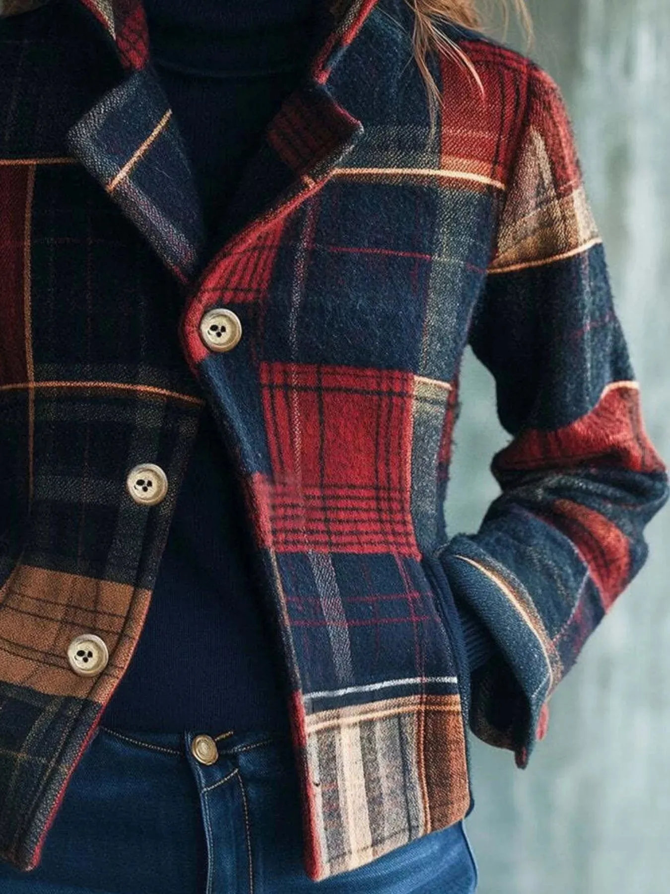 Plaid Button Up Blazer sold by Charming Charlie product image thumbnail 3