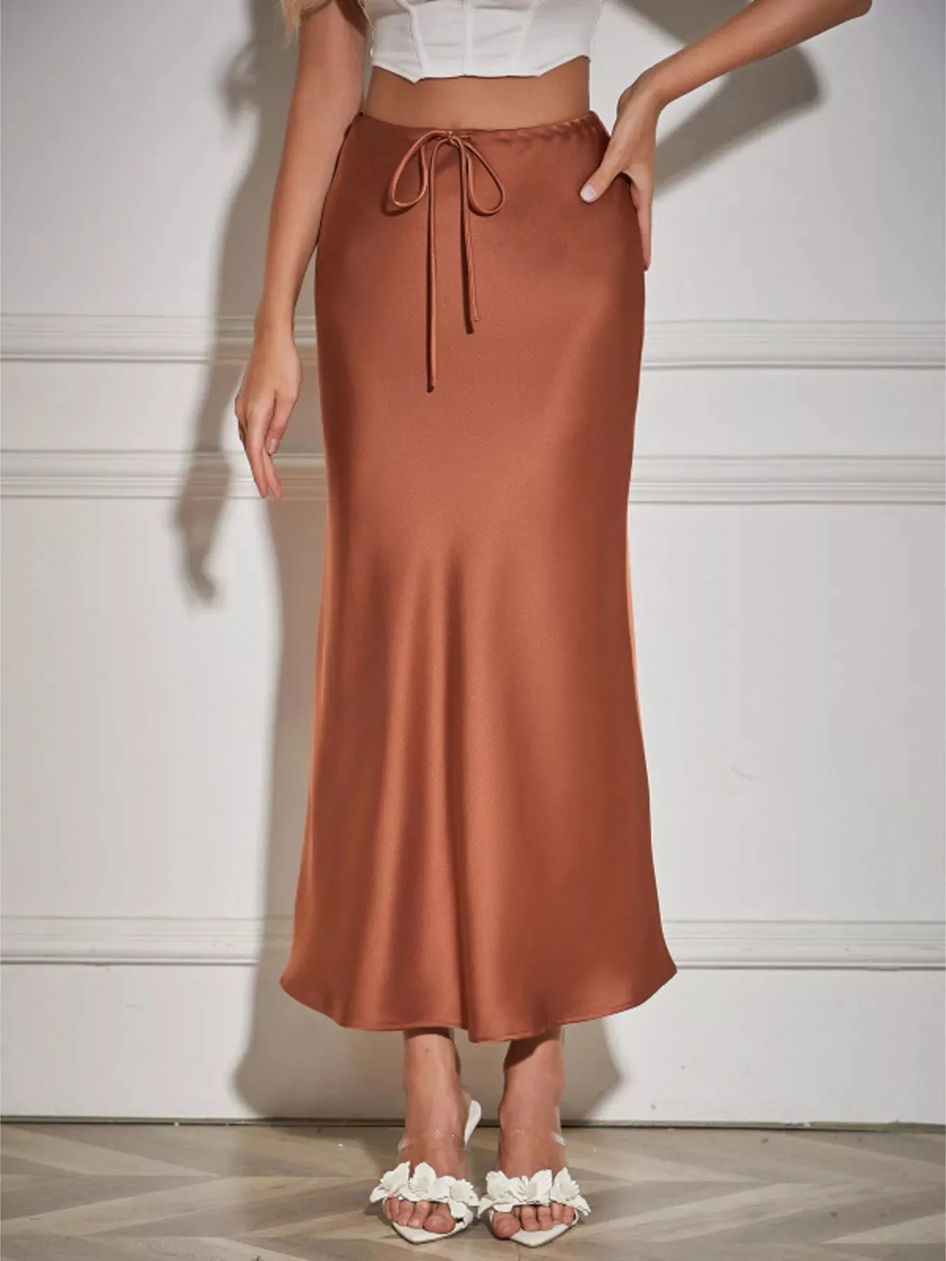 Satin Midi Skirt sold by Charming Charlie