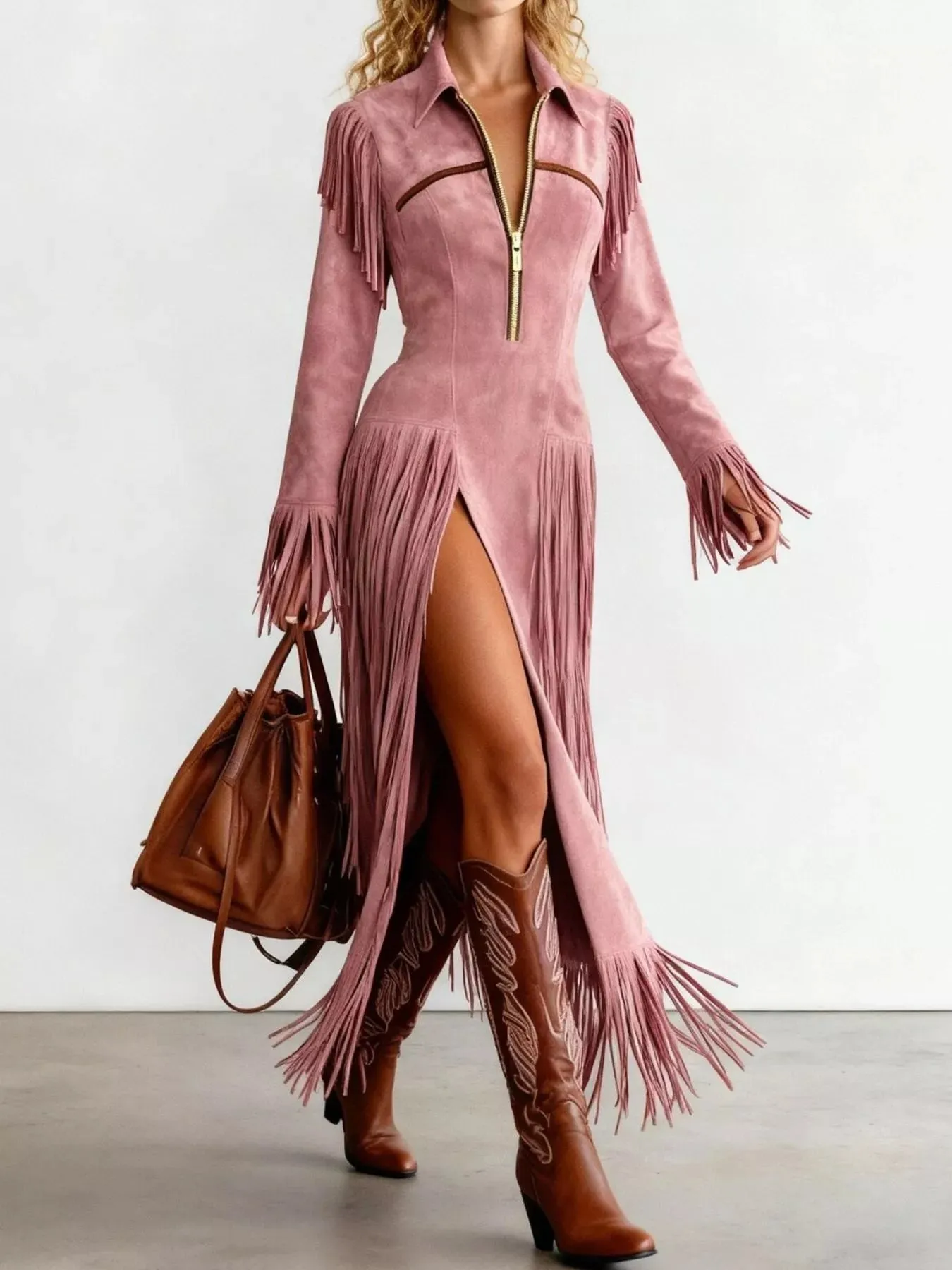 Fringed Suede Slit Dress sold by Charming Charlie product image thumbnail 2