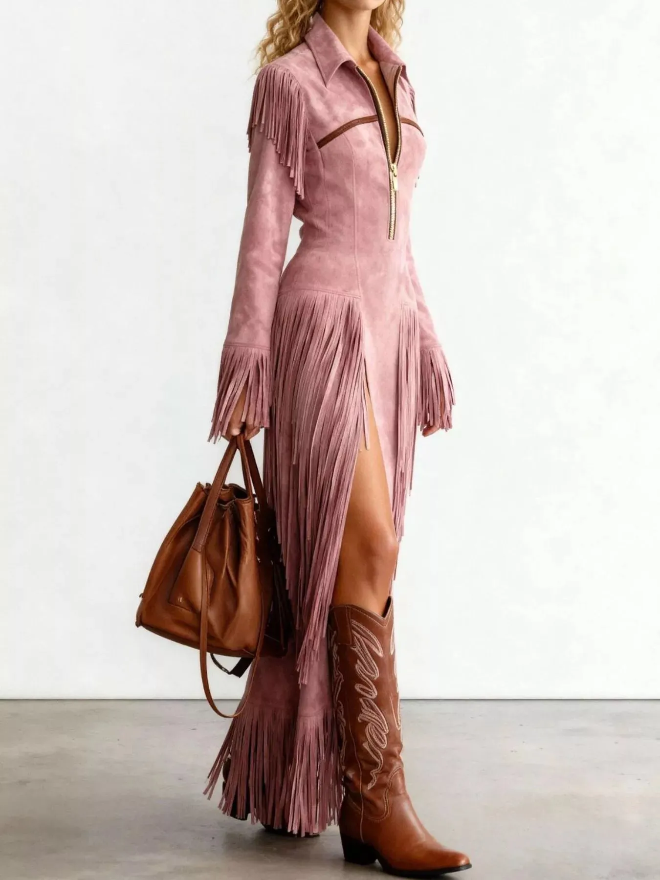 Fringed Suede Slit Dress sold by Charming Charlie product image thumbnail 3
