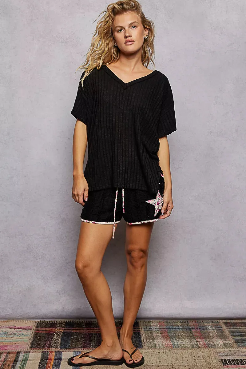POL Ribbed Knit V-Neck Short Sleeve T-Shirt sold by Charming Charlie product image thumbnail 5