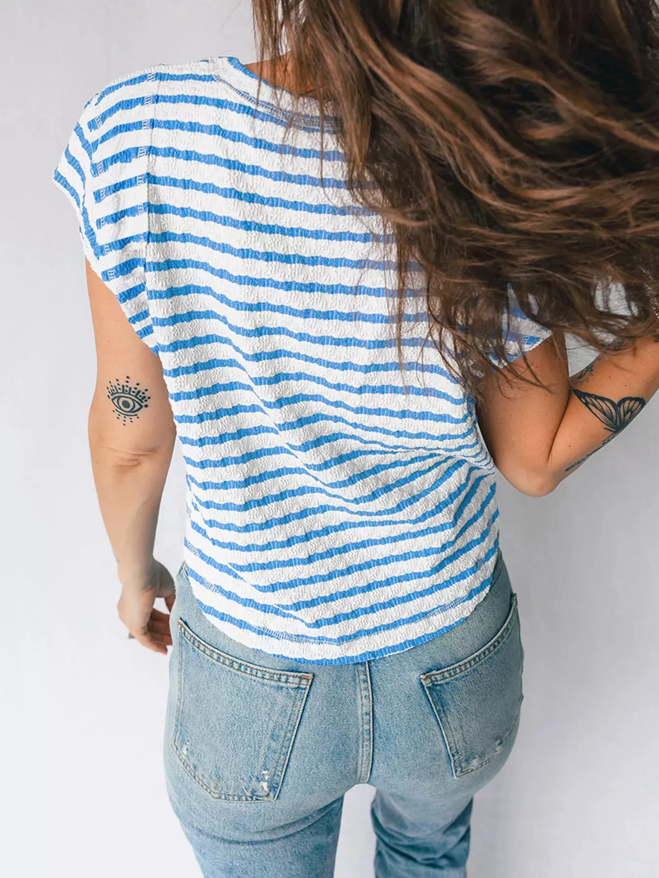 Stripe Textured Short Sleeve Patchwork T Shirt sold by Charming Charlie product image thumbnail 2