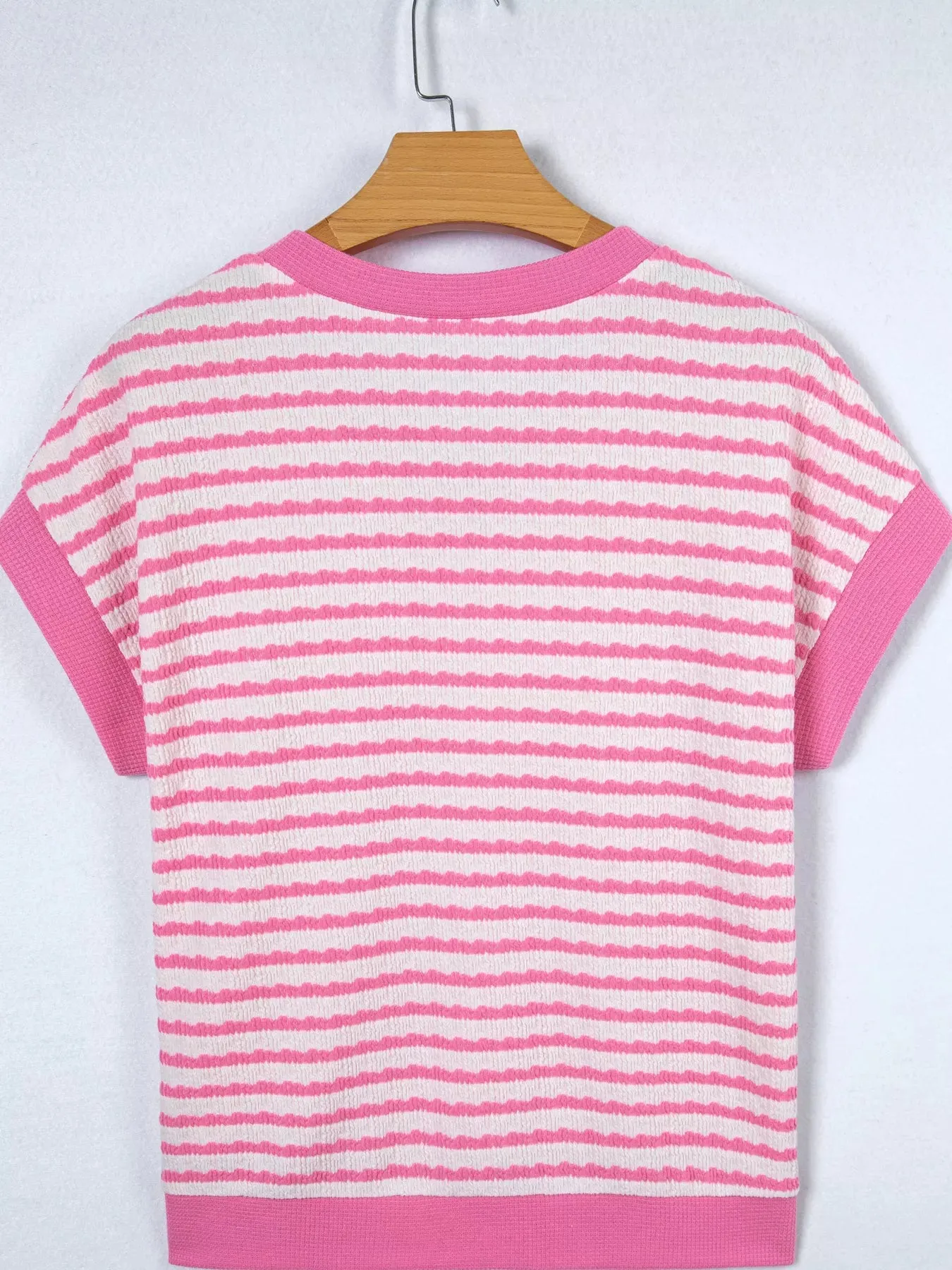 Stripe Textured Knit Contrast Trim V Neck Short Sleeve Top sold by Charming Charlie product image thumbnail 5
