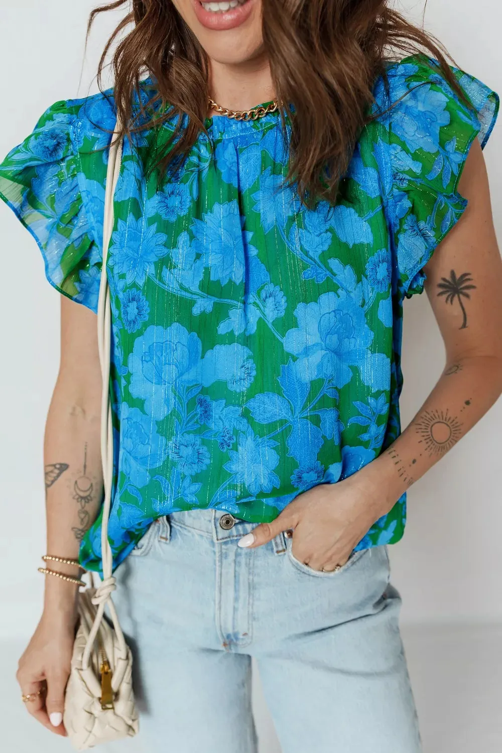 Floral Print Ruffled Sleeve Summer Blouse sold by Charming Charlie product image thumbnail 3