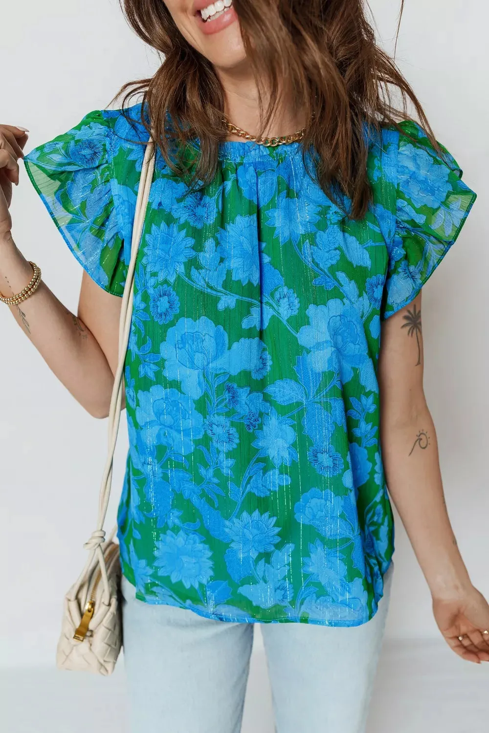 Floral Print Ruffled Sleeve Summer Blouse sold by Charming Charlie product image thumbnail 4