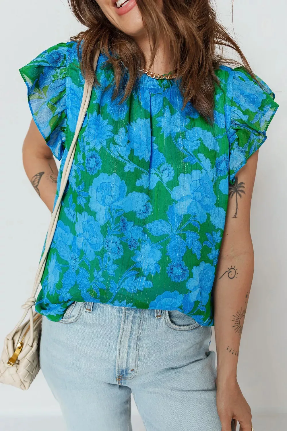 Floral Print Ruffled Sleeve Summer Blouse sold by Charming Charlie product image thumbnail 5