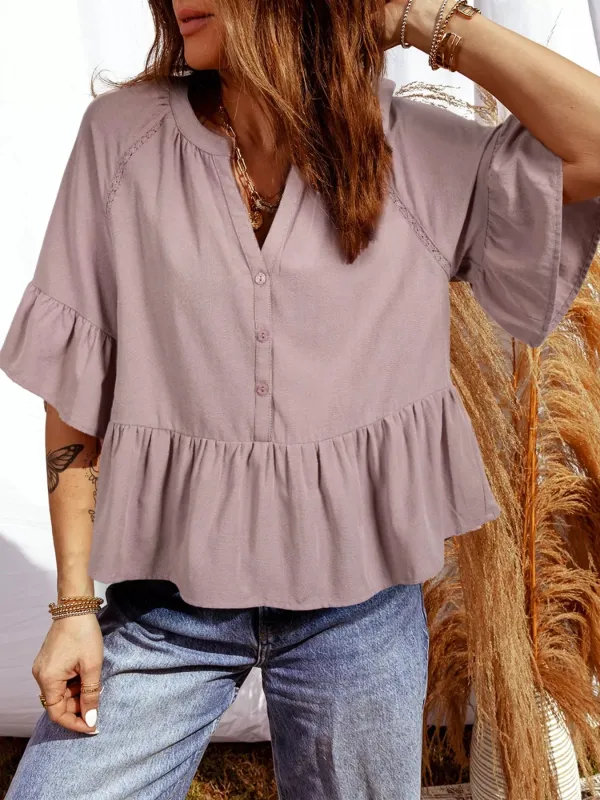Notched Ruffled Loose Blouse sold by Charming Charlie