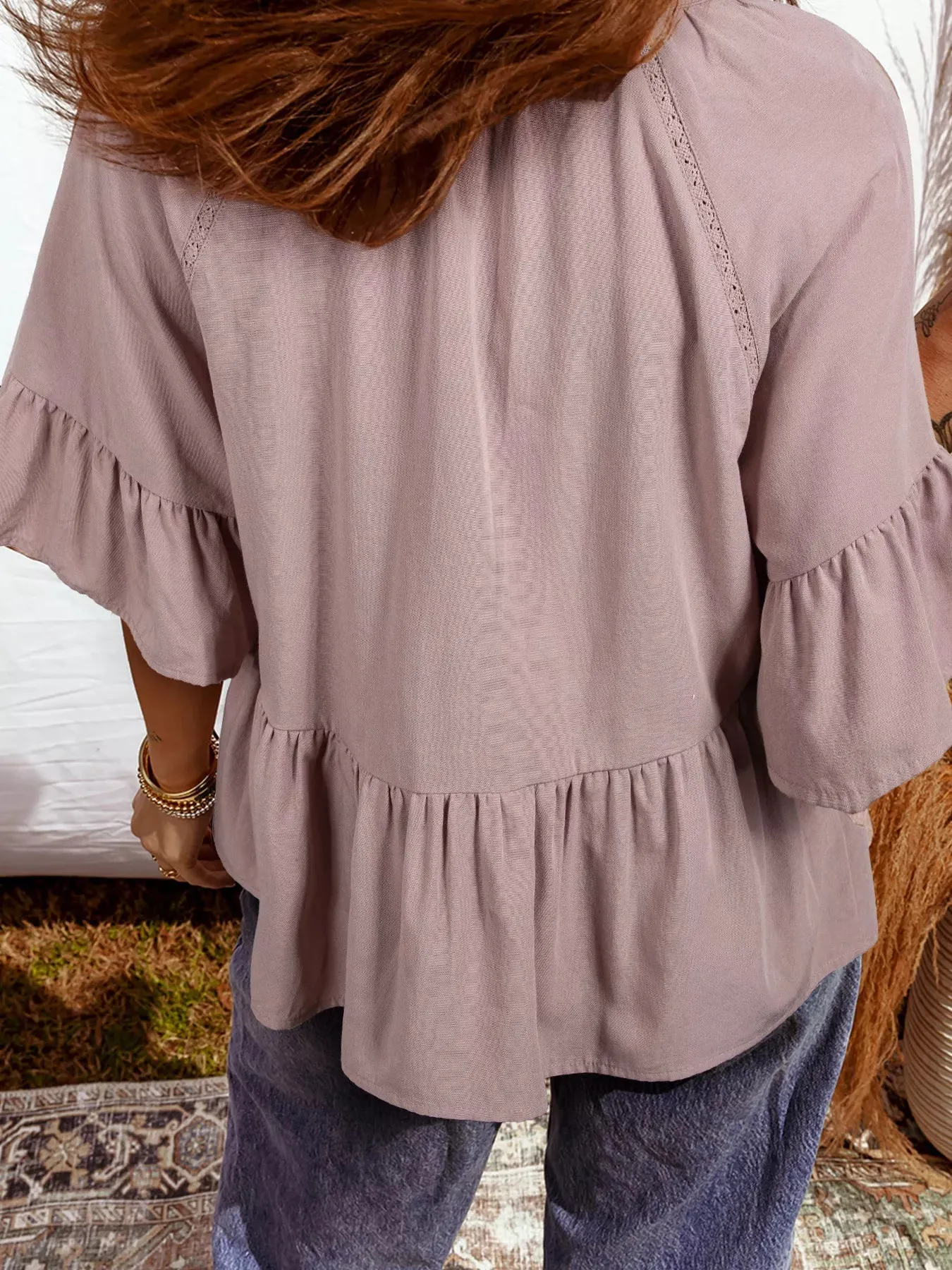 Notched Ruffled Loose Blouse sold by Charming Charlie product image thumbnail 2