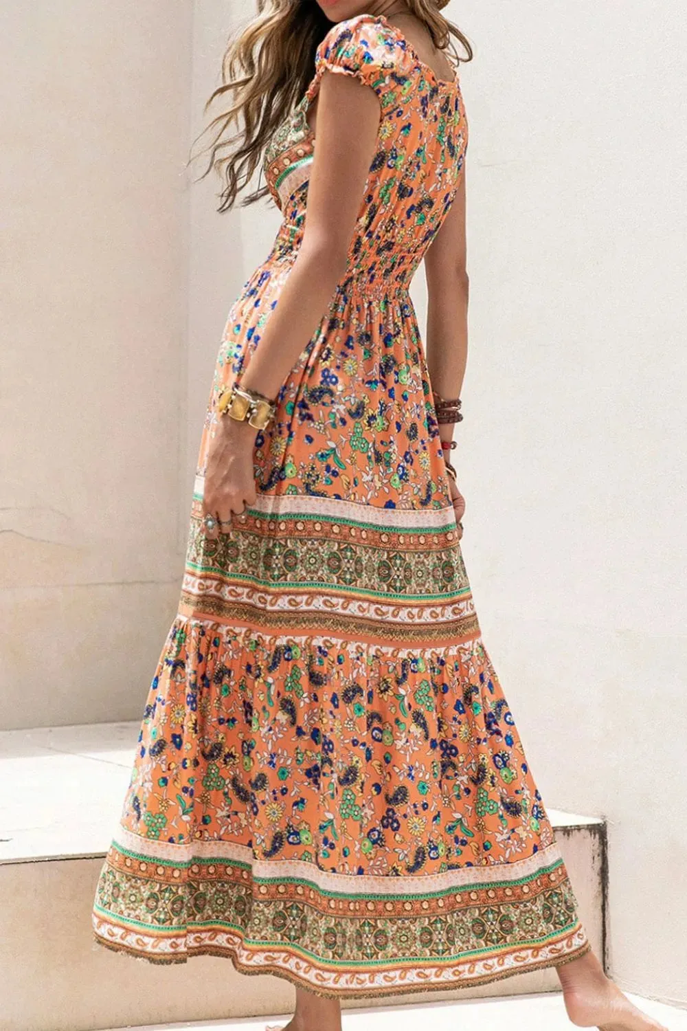 Smocked Printed V-Neck Cap Sleeve Dress sold by Charming Charlie product image thumbnail 2