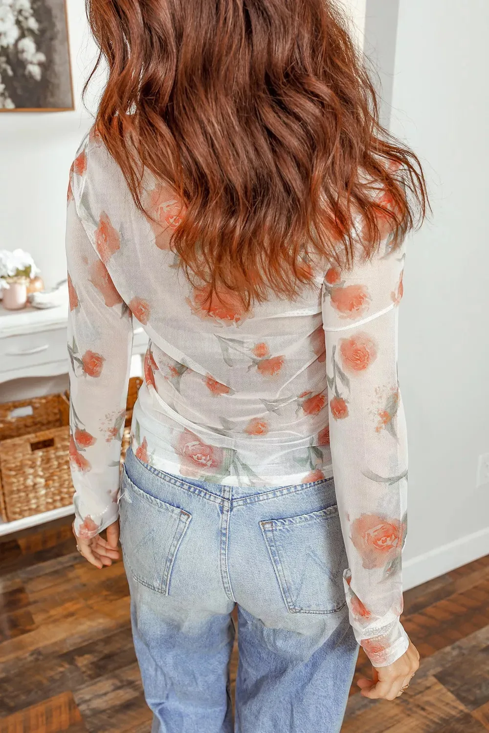 Floral Print Sheer Mesh Long Sleeve T-Shirt sold by Charming Charlie product image thumbnail 3