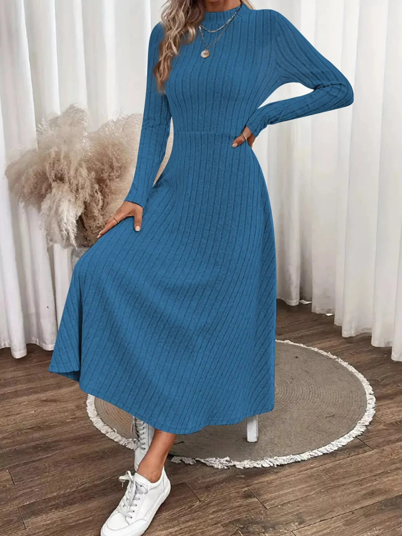 Ribbed Knit Long Sleeve Midi Dress sold by Charming Charlie
