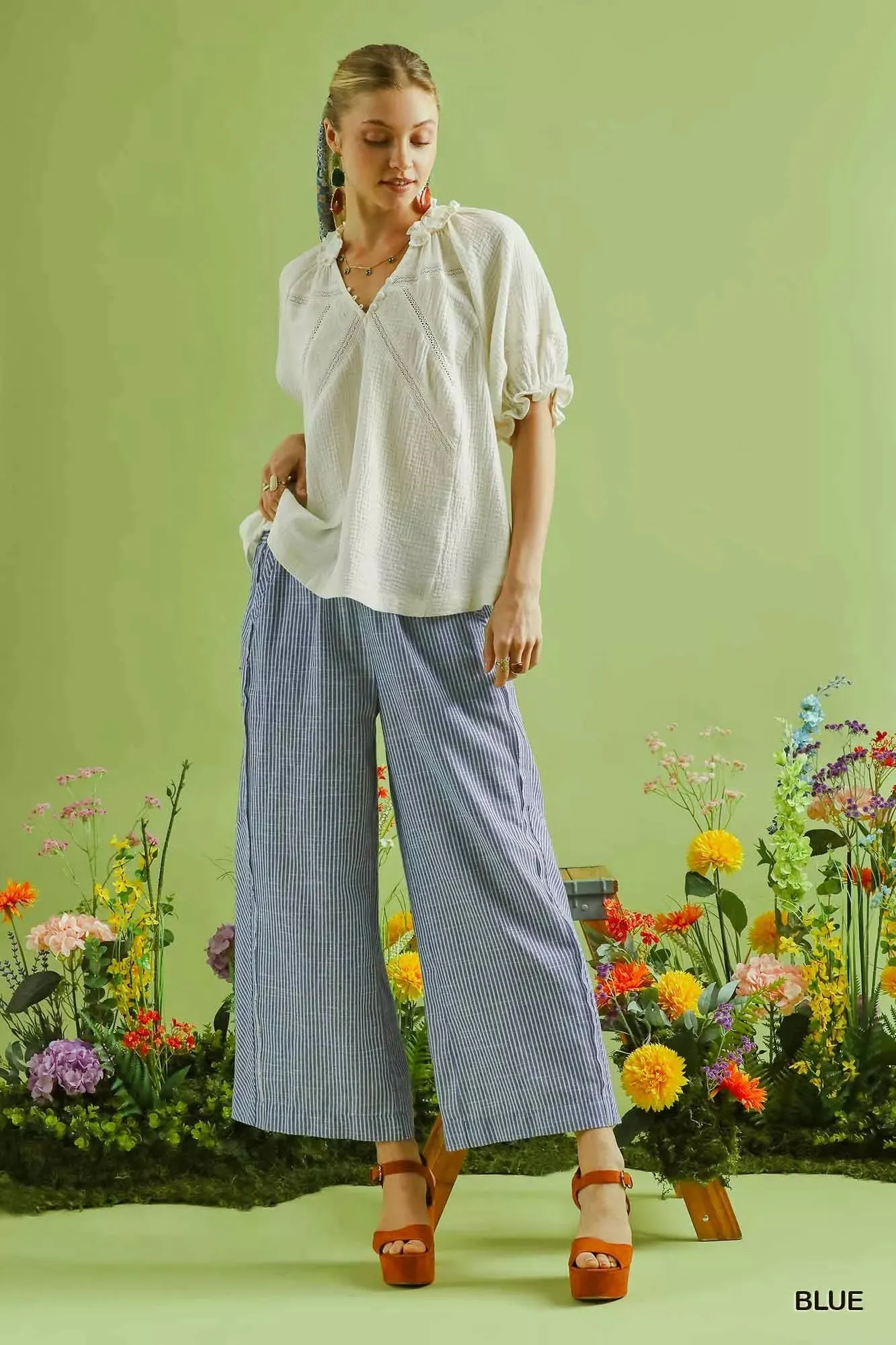 Umgee Linen Blend Striped Wide Leg Pants sold by Charming Charlie product image thumbnail 3