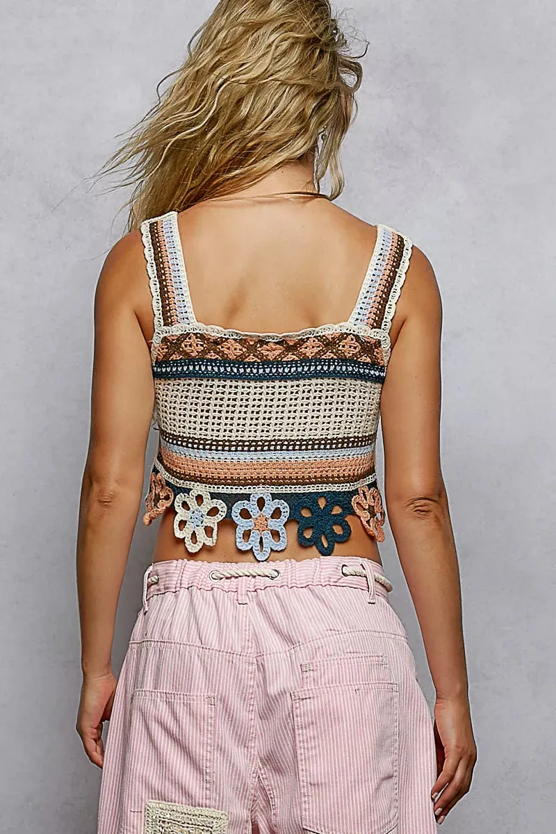 POL Cutout Flower Cropped Crochet Cami with with Dangle Detail sold by Charming Charlie product image thumbnail 3